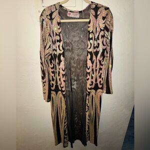 SouthernFriedChics Long Sequin Cowgirl Western Festival Kimono Shawl Duster